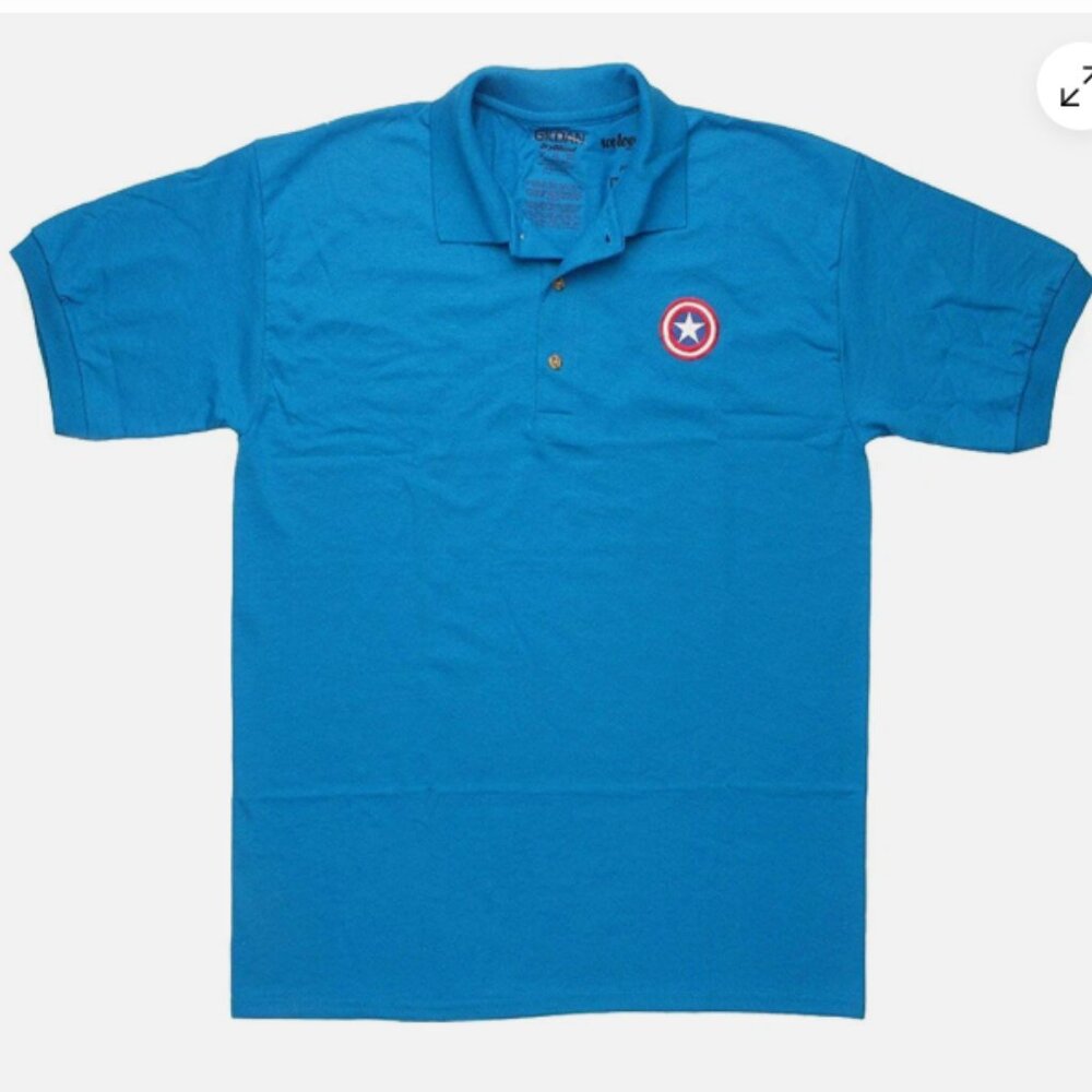 NWT! Captain America Logo Marvel Mens Polo Shirt / Blue 3X 26" Across